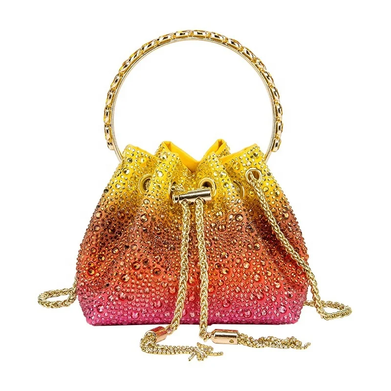 2022 Xianjian Luxury Designer Metal Handle Shiny Crystal Handbag Bridal Wedding Purse Novelty High Quality Bling Purse