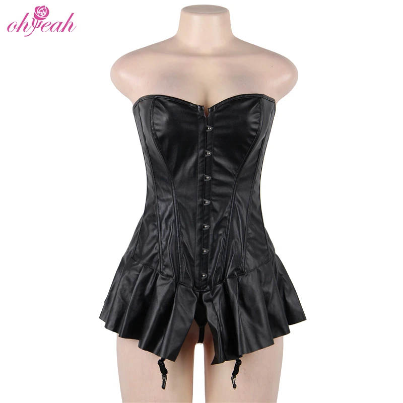 Plus size women lace up sexy corsets and bustiers overbust leather corset dress