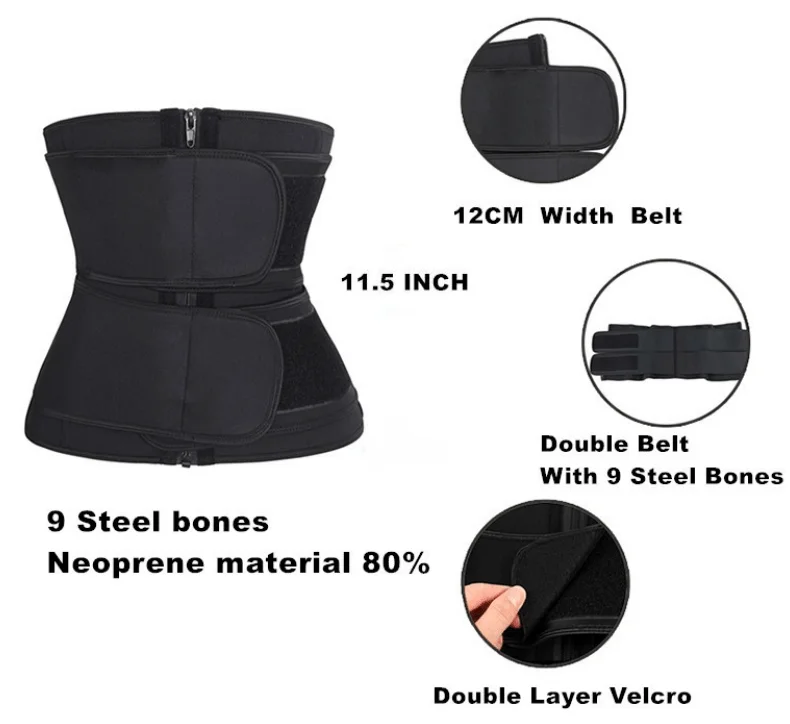 Custom Logo Two Straps Double Belts Neoprene Latex Women Plus Size Waist Trainer Zipper Private Label