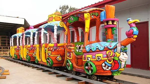 Playground Kids Electric Amusement Pirate Ship Shape Train Rides 14 Persons Tourist Track Train for Sale