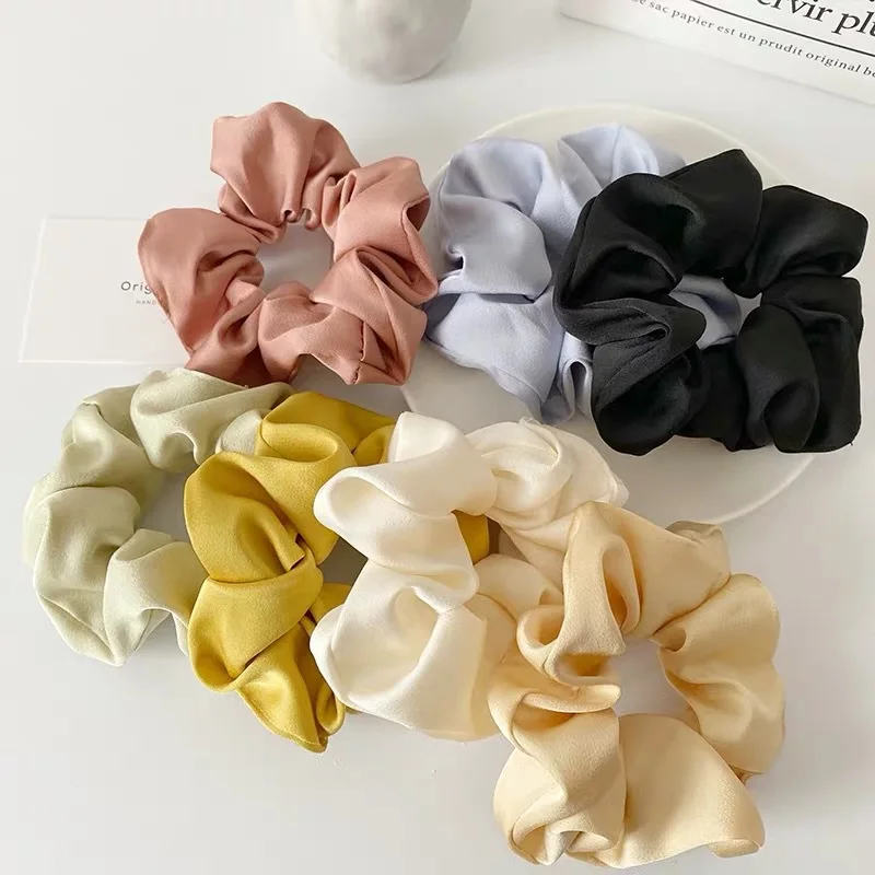 Wholesale Fashion Hair Rope Custom Soft Elastic Hair Ties Women Pastel Hair Band Big Silk Satin Scrunchies for women
