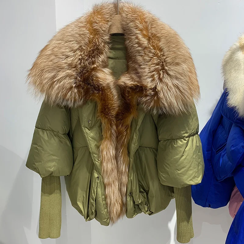 Jancoco Fashion Big Real Fur Collar Women Bubble Down Puffer Coat