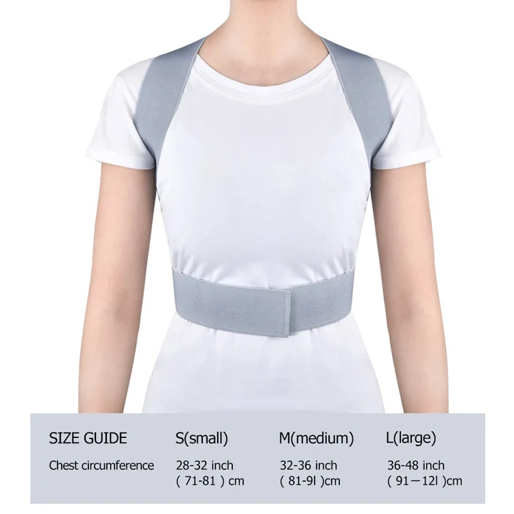 Comfortable Adjustable Back Straightener Grey Upper Back Brace for Clavicle Support to Relieve Neck Posture Corrector