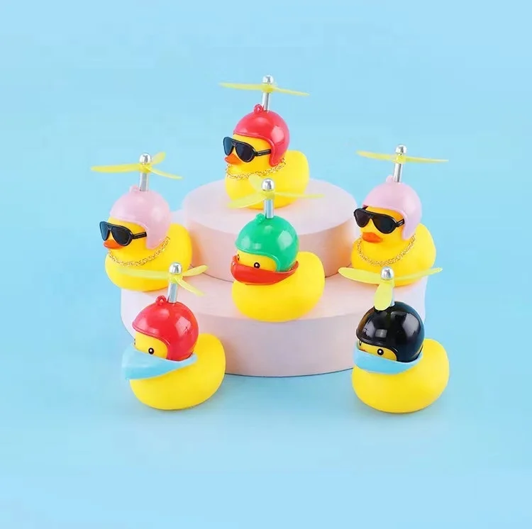 Cute Hot Selling Mini Yellow Rubber Duck Car Duck Ornaments Bike Gadgets with Propeller Helmet