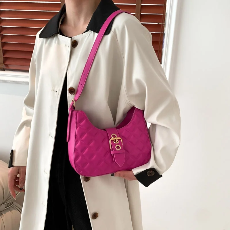 Wholesale Cool Pure Color Shoulder Bag Women PU Leather Underarm Bags Rhombus Indentation Handbags for Girls