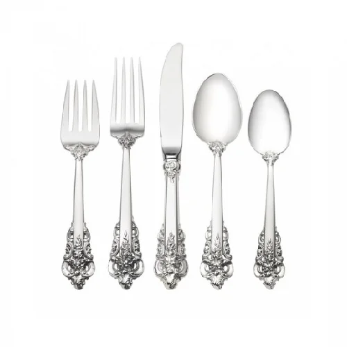 Antique Silver Cutlery Set Customized Logo Reusable Flatware Cutlery Set Silver Spoon Knife Fork