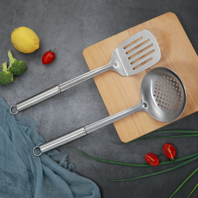 Factory 2023 Kitchen Utensil Set Spatula Stir Fry Leakage Shovel 304 Stainless Steel Cooking Tools With long Handle