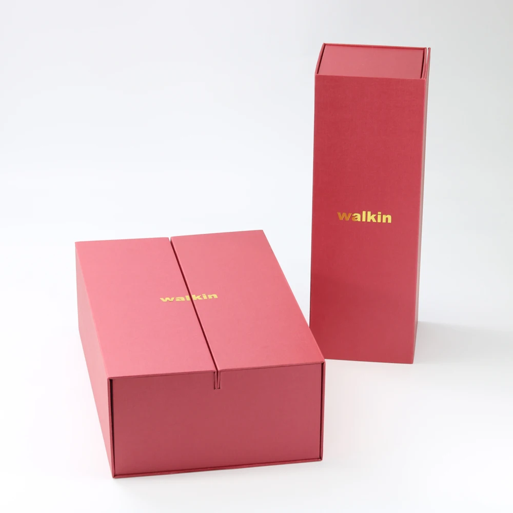 Collapsible Magnetic Closure Rigid Gift Paper Box For Two Wine Or Alcohol Bottles Packaging