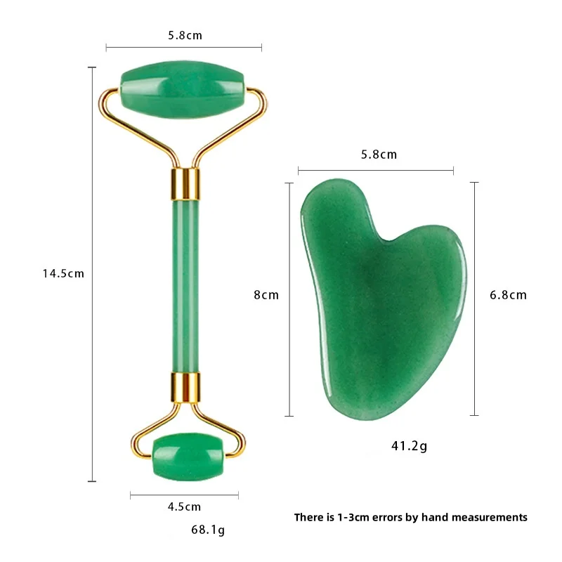 Factory Cheaper Price  Facial Natural Stone Green Aventurine Jade Roller Facial Skin Massage Roller And GuaSha Set