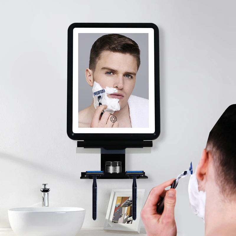 Shatterproof and Anti Fog Design Bathroom LED Lights Fogless Shower Mirror for Shaving with Razor Holder