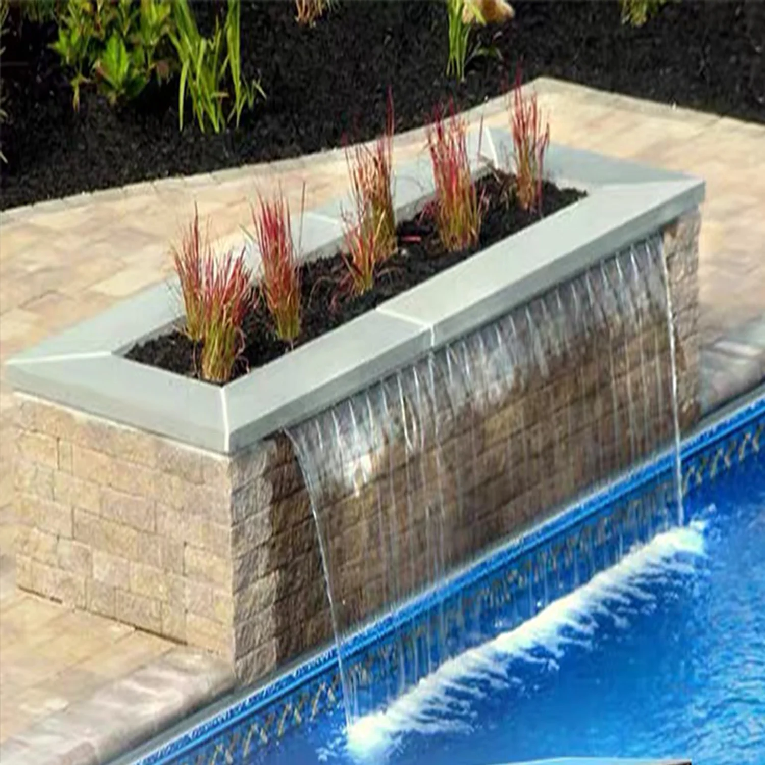 Stainless steel waterfall pool fountain LED sheer descent for garden pond
