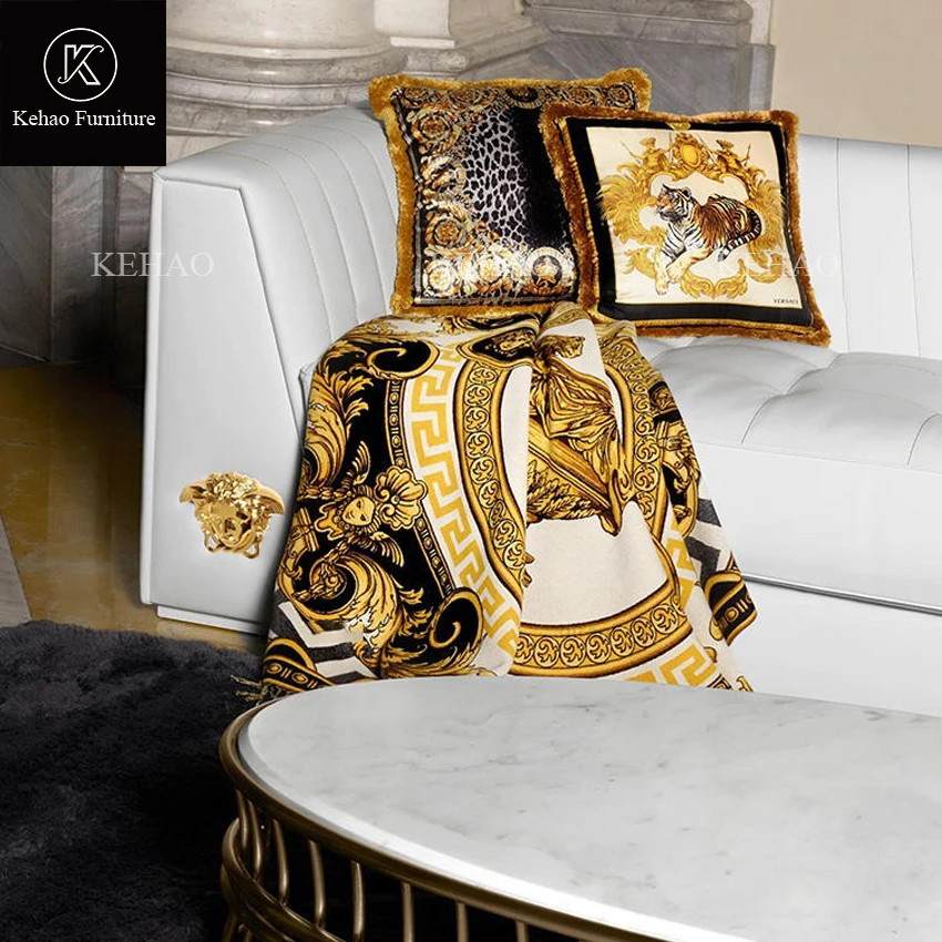 royal golden Italy 2 seart home living room furniture sofa set leather couch 3 seater villa white dubai luxury medusa sofa