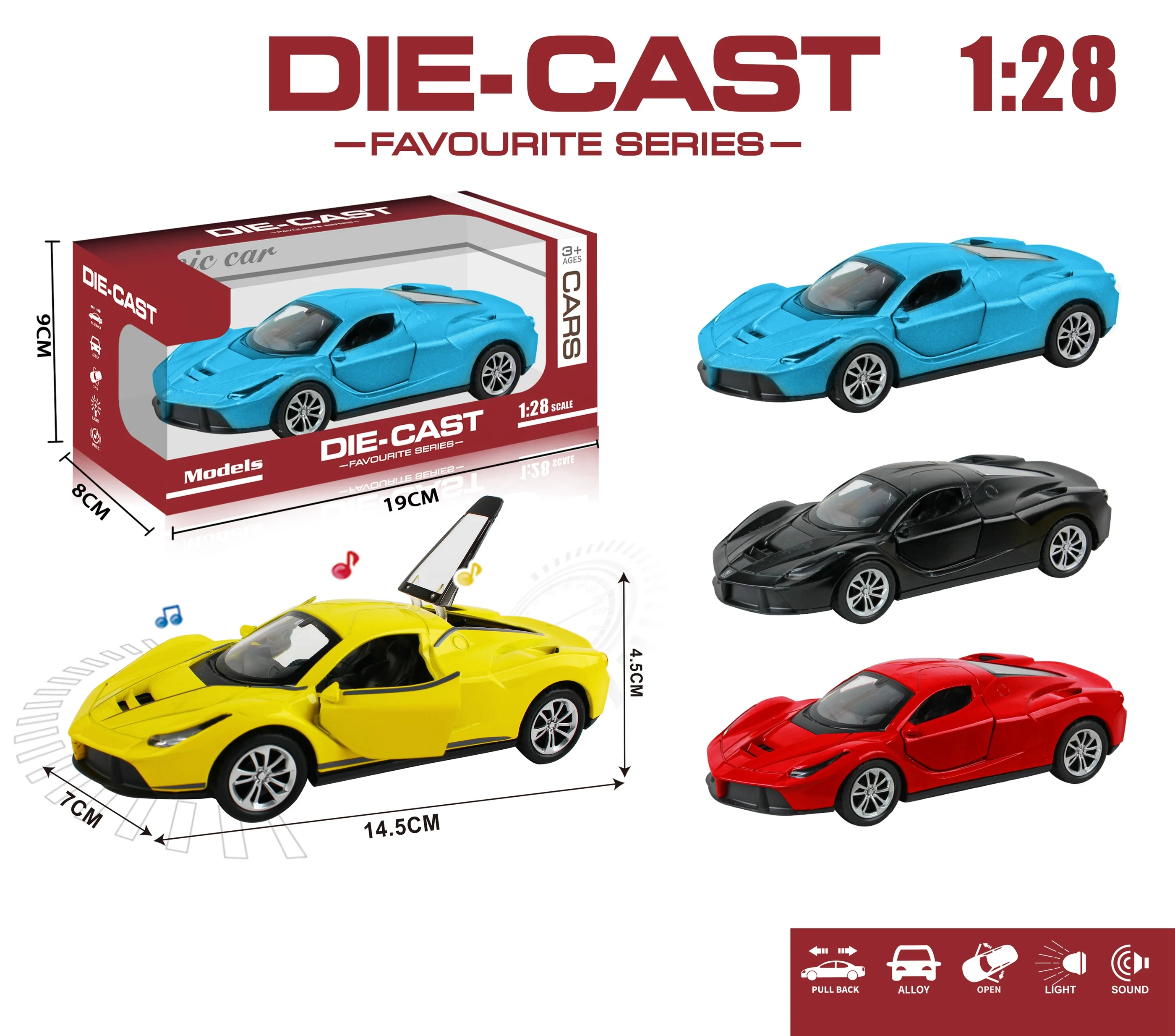 Wholesale 1:28 Scale Alloy Car Model Metal Body Pull Back Car Toy with Lights Music Opening Doors Diecast Model Cars