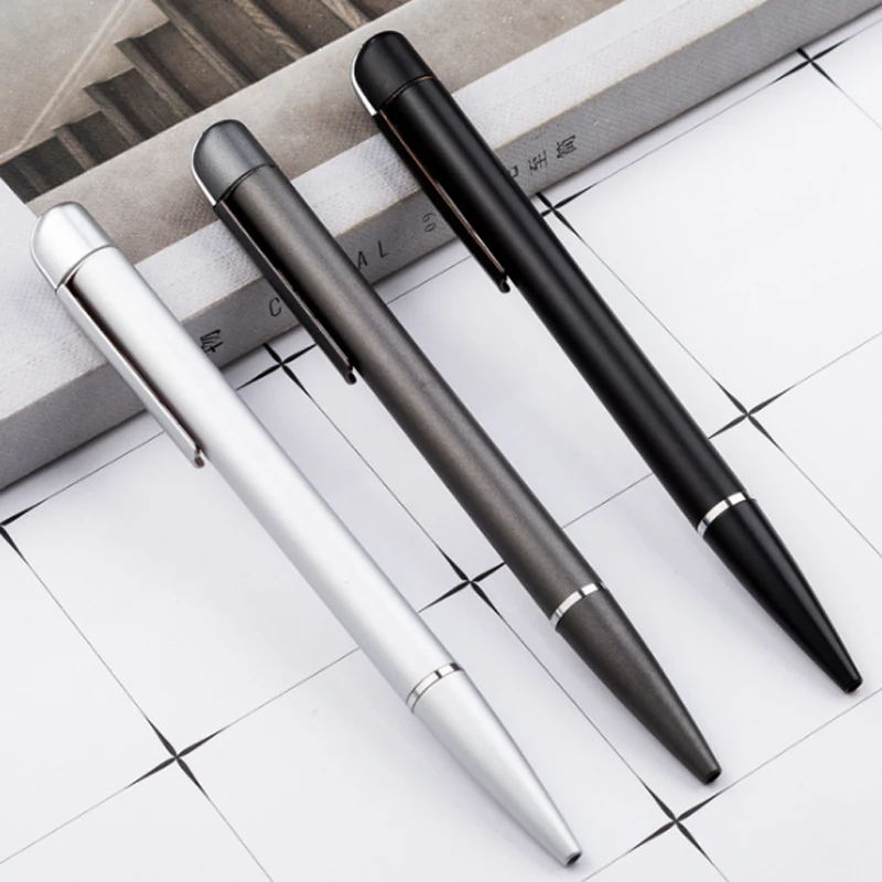 High Class Pocket Clip logo engraved Simple design Executive Polished office twist Metal ball Matte Gray Black silver Pen