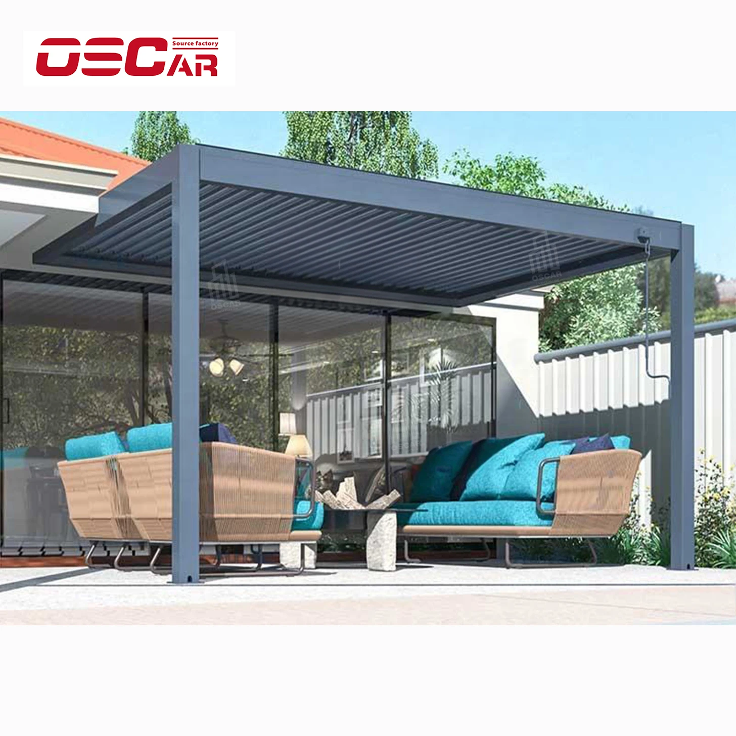 Modern Pergola Adjustable Motorized Louver Roof Heavy-duty Aluminium with Glass Door Custom Made Winter Garden Aluminum