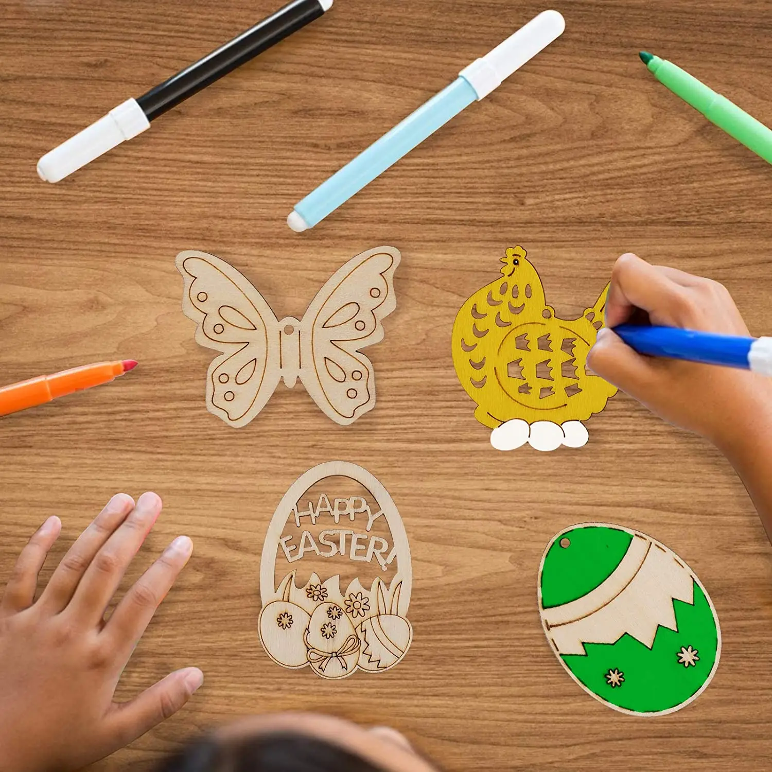 60PCS DIY Easter Wood Cutouts Egg Ornaments for Crafts with Bunny Unfinished to Paint for Kids