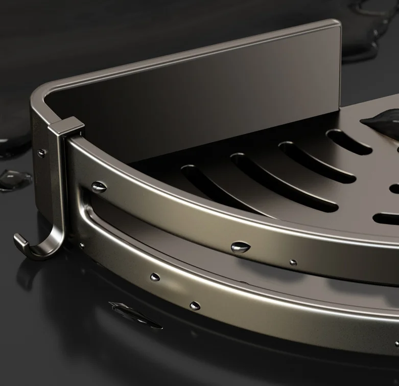 2 Tier Wall Mounted Shower Caddy Bathroom Organizer Aluminum Rack Toilet Black Corner Storage Bathroom Shelves with Sticker