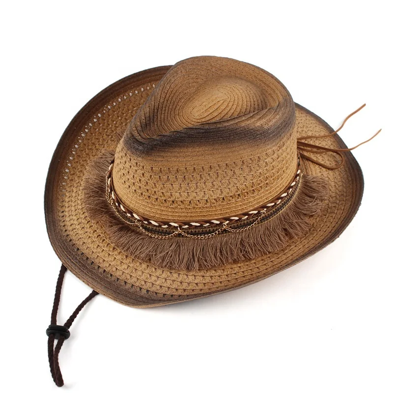 WD-A875  Classic Bohemian Western Straw Cowboy Hat For Men And Women With Wide Brim Uv Protection For A Perfect Fit