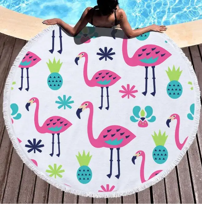 Customized microfiber polyester digital printing round beach towel with tassel
