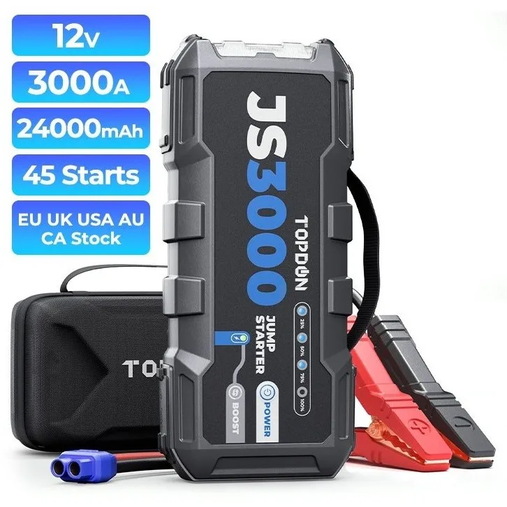 TOPDON Factory ODM OEM JS3000 3000A 24000mAh 12V Multi-Function Portable Emergency Battery Booster Box Powerbank Car Jumpstarter
