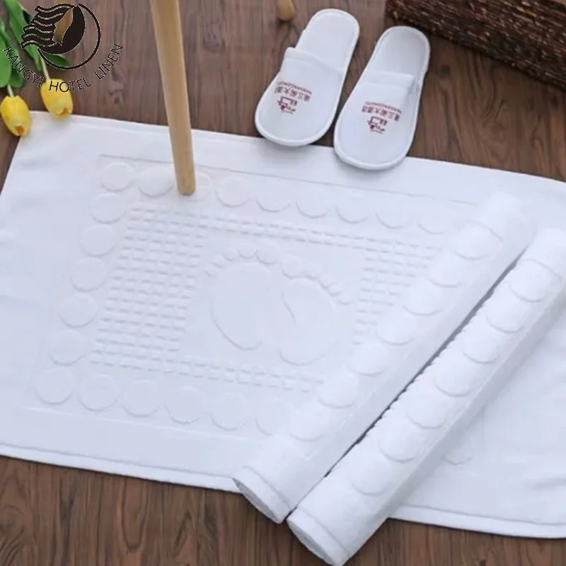 Hotel 100% Cotton 32S/2 White Plain Bath Mat Floor Mat Foot Towel