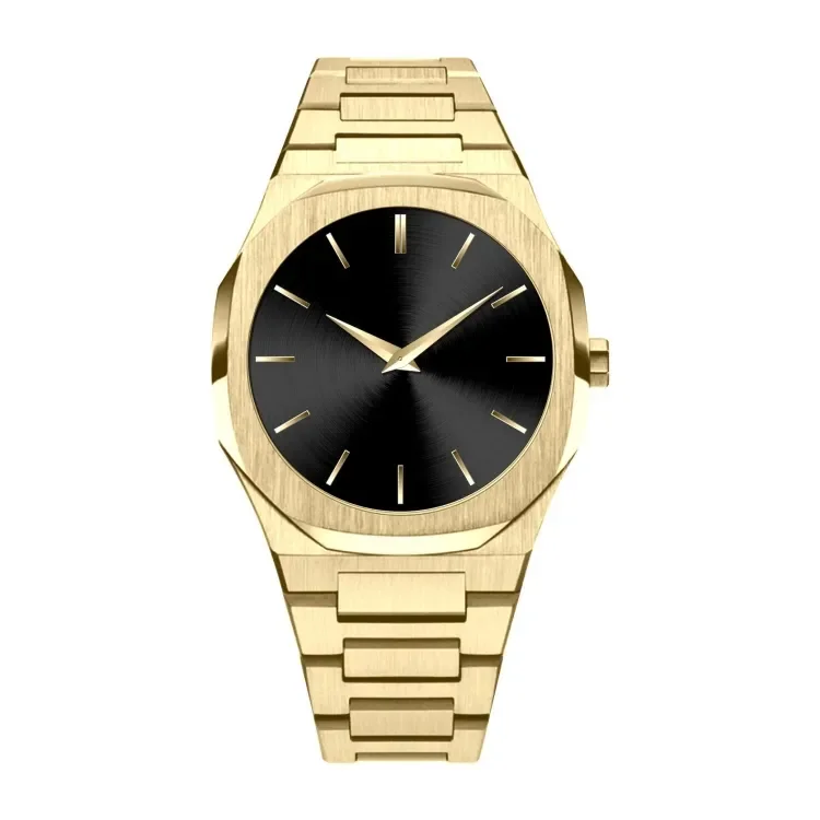 Low MOQ Classic stainless steel Custom Made Own Brand Waterproof Minimalist design OEM ODM Gold Quartz watch for men