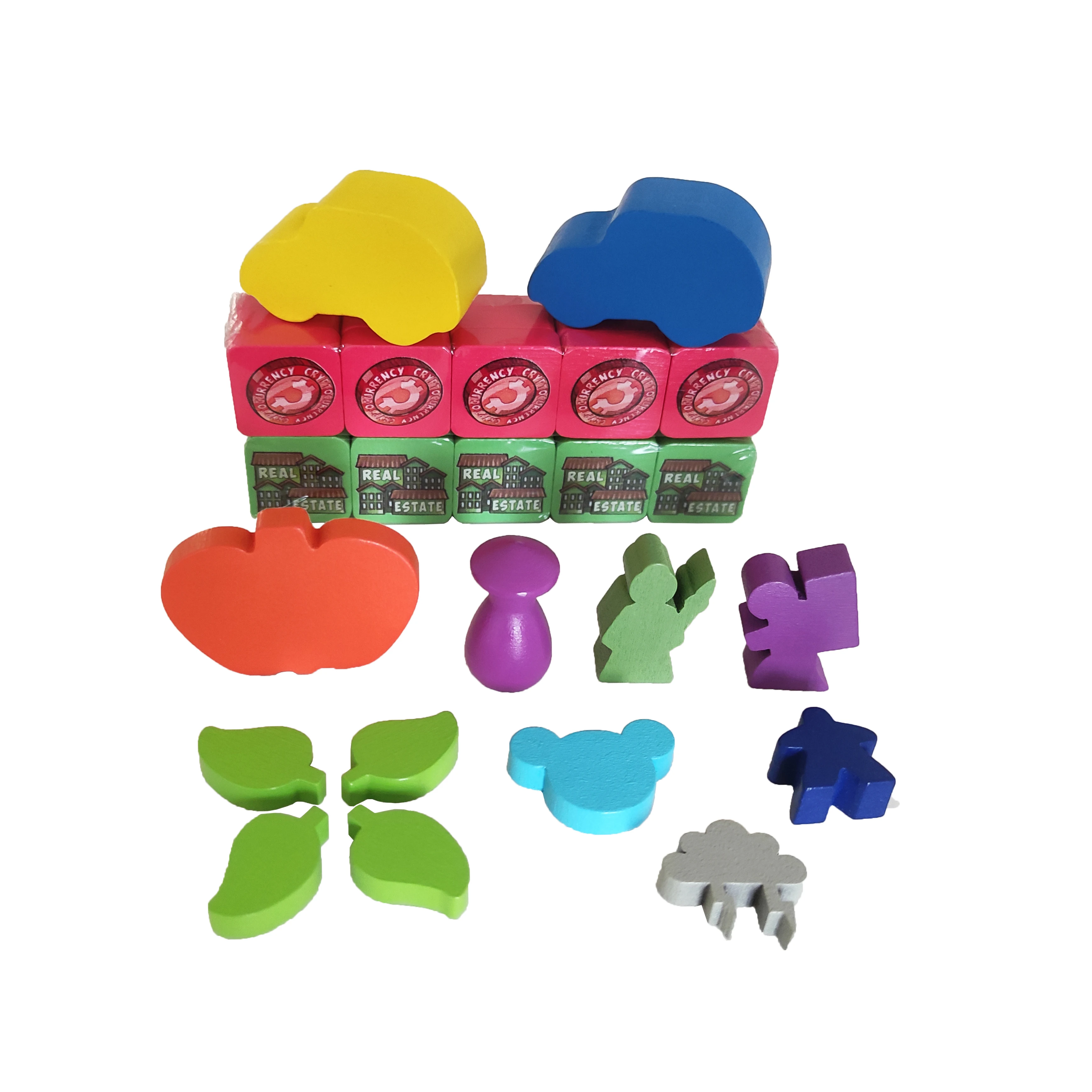 Multicolor High Quality Custom Wooden Pawns Meeple Disc Dice Set Octagonal Component Piece Token with Cotton Bag for Board Game