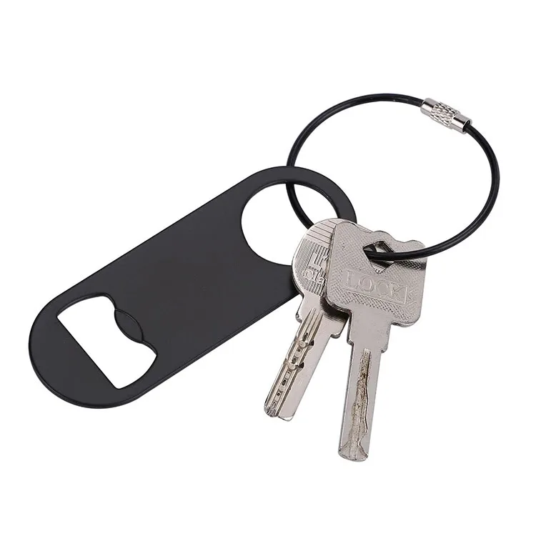 Stainless Steel Black Flat Bottle Opener with Keychain Beer Bottle Opener