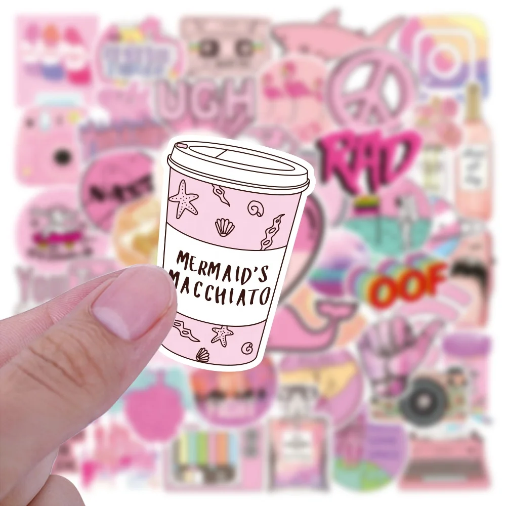 wholesale 50pcs pink cute stickers cartoon coffee gem anime sticker for kids vinyl die cut waterproof bag suitcase girls sticker
