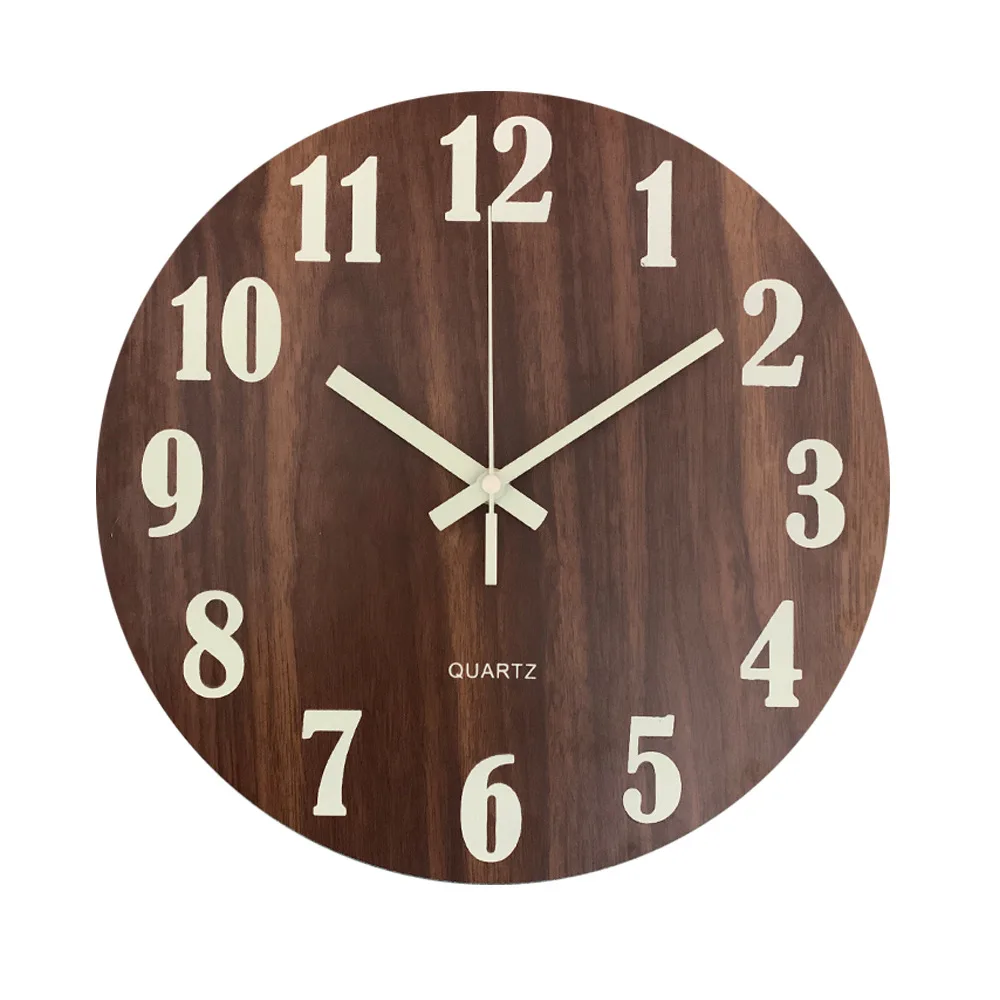 EMAF Custom DIY 12 inch fluorescence night light wall clock decorative wooden luminous wall clock silent movement wall clock