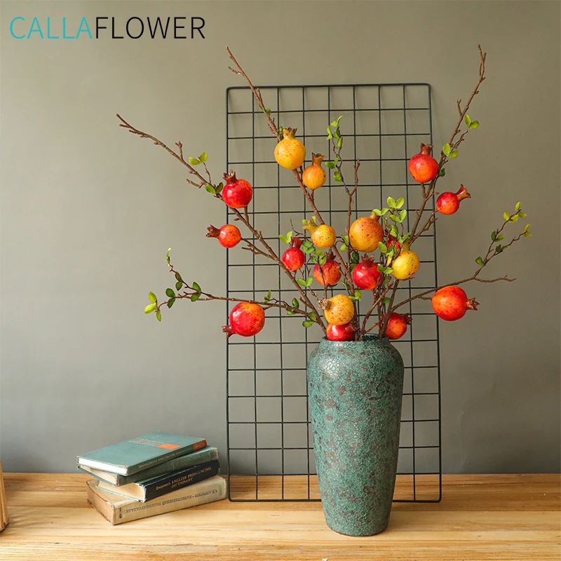 MW10885 Artificial Pomegranate Fruit Branches Foam Real Touch 6 Heads  For Christmas Decoration