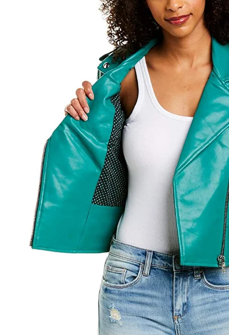 womens Vegan Leather Moto Jacket With Pocket Detail, Comfortable & Stylish Coat