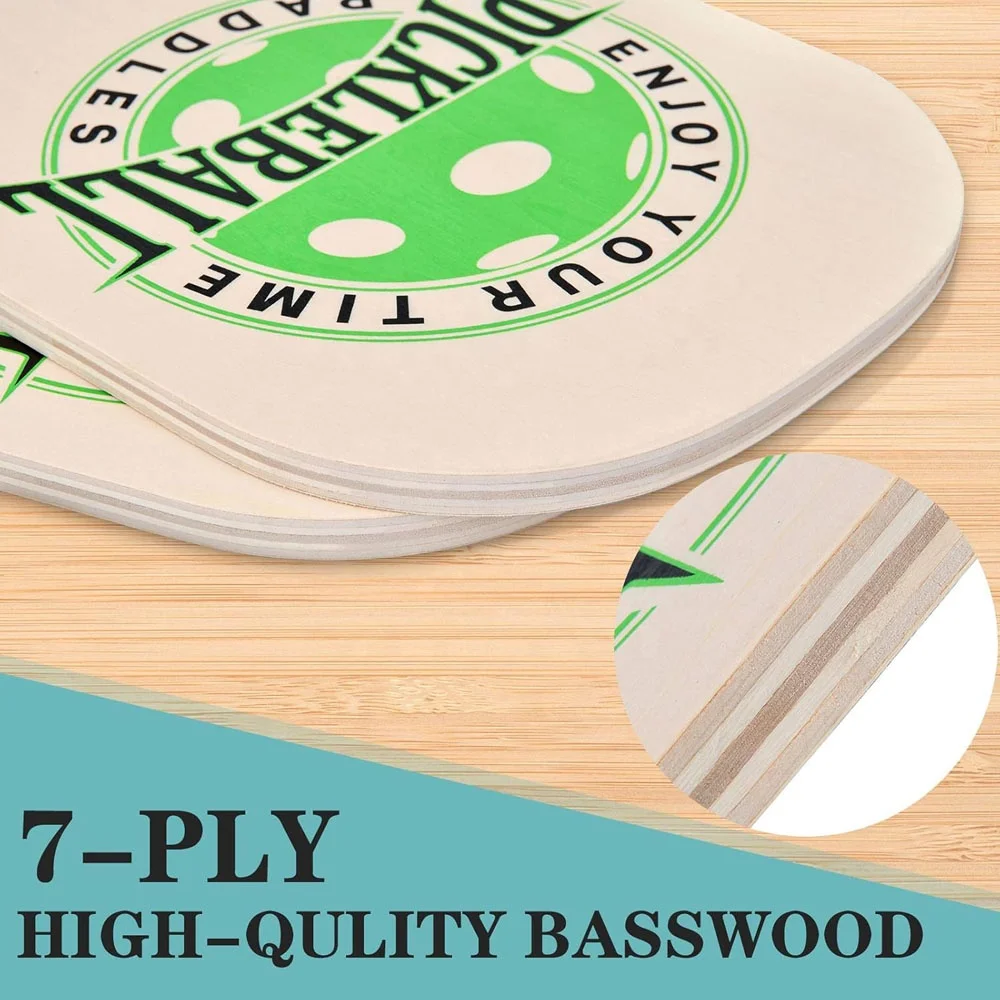Thickness wood pickleball paddles 2 pack set kids sport training game wooden pickle ball rackets toy with ball for beginners