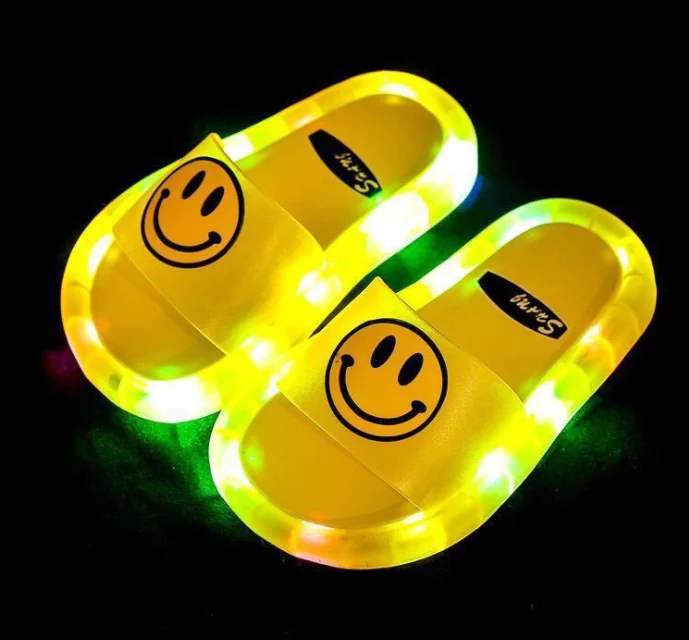 Children kids light up slippers LED Flash Light Outdoor Luminescent Smiling Face Flower Slippers