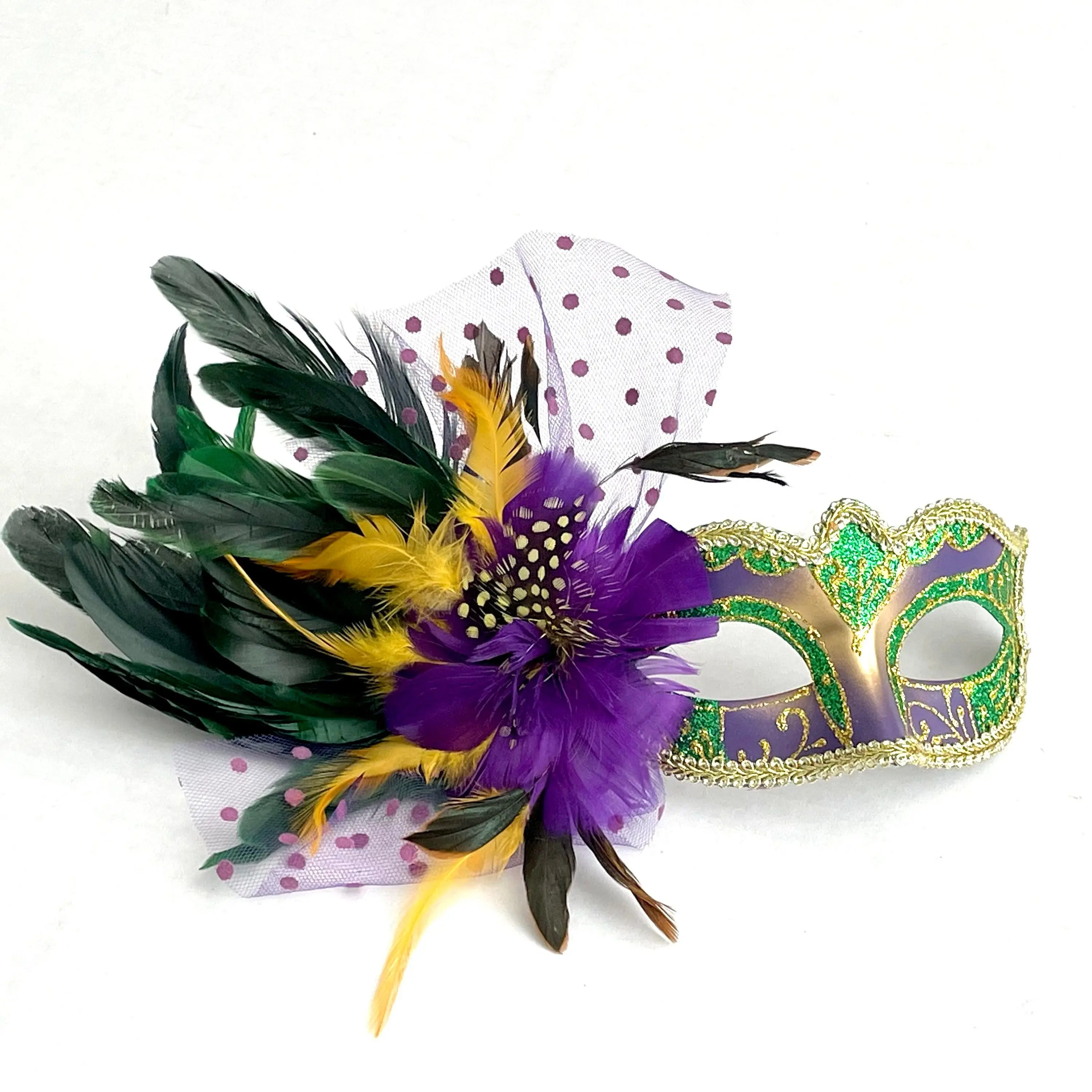 Eco-friendly DIY  Decorative cock feather mask for party decoration Red masquerade colorful ostrich feather mask