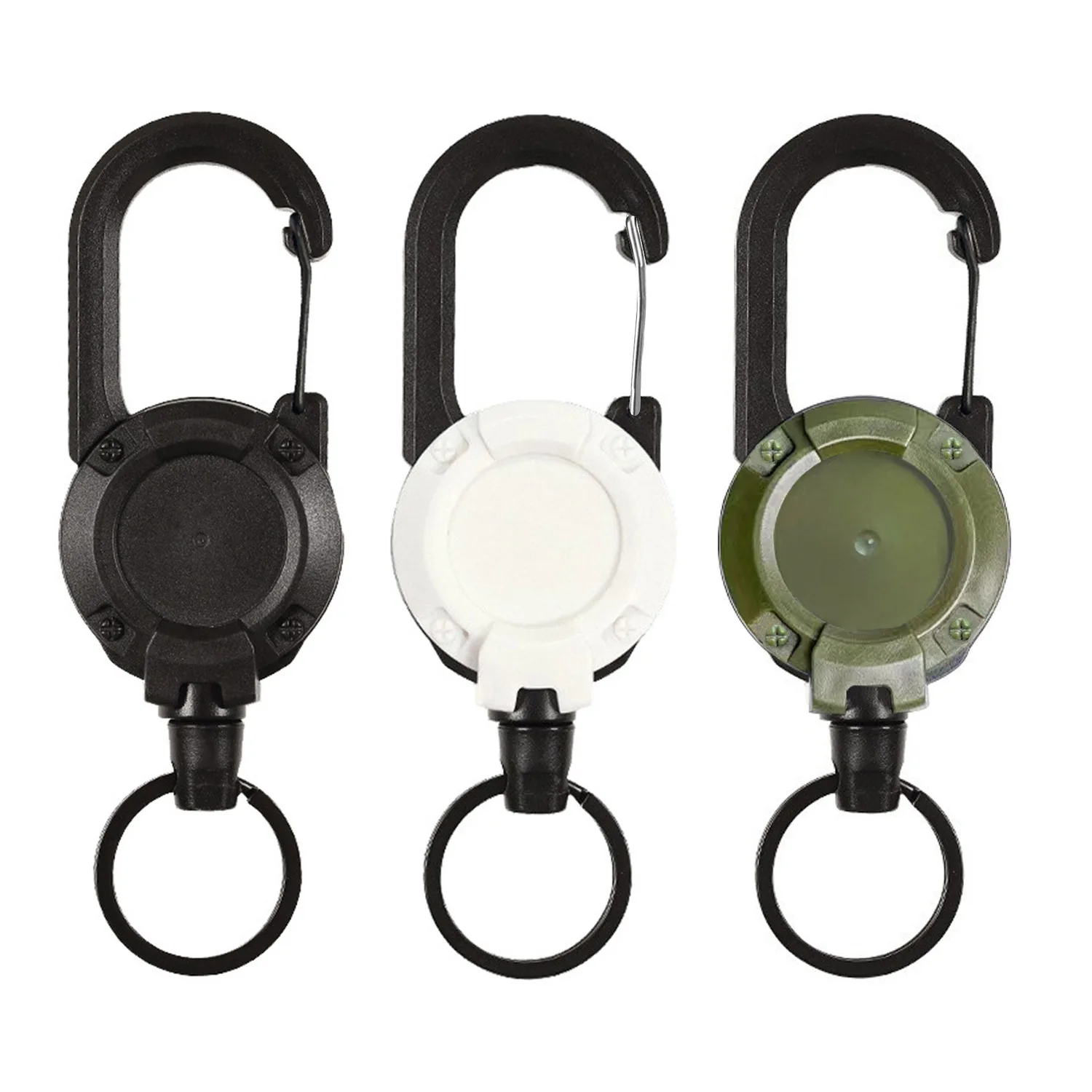 wholesale ABS edc keychain retractable ID badge holder metal heavy duty retractable keychain clip retractable carabiner keychain