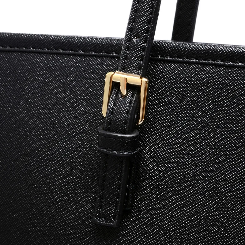 Custom large capacity square shoulder tote bag black reversible vegan PU leather handbag totebags with zipper