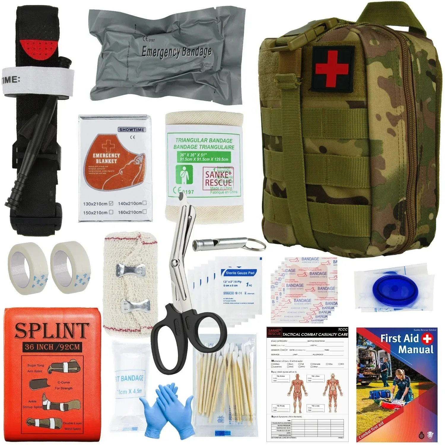 17 in 1 Survival First-Aid Kit Full Set Outdoor Gear Trauma Bag for Camping & Hiking Adventures Emergency Survival Kits