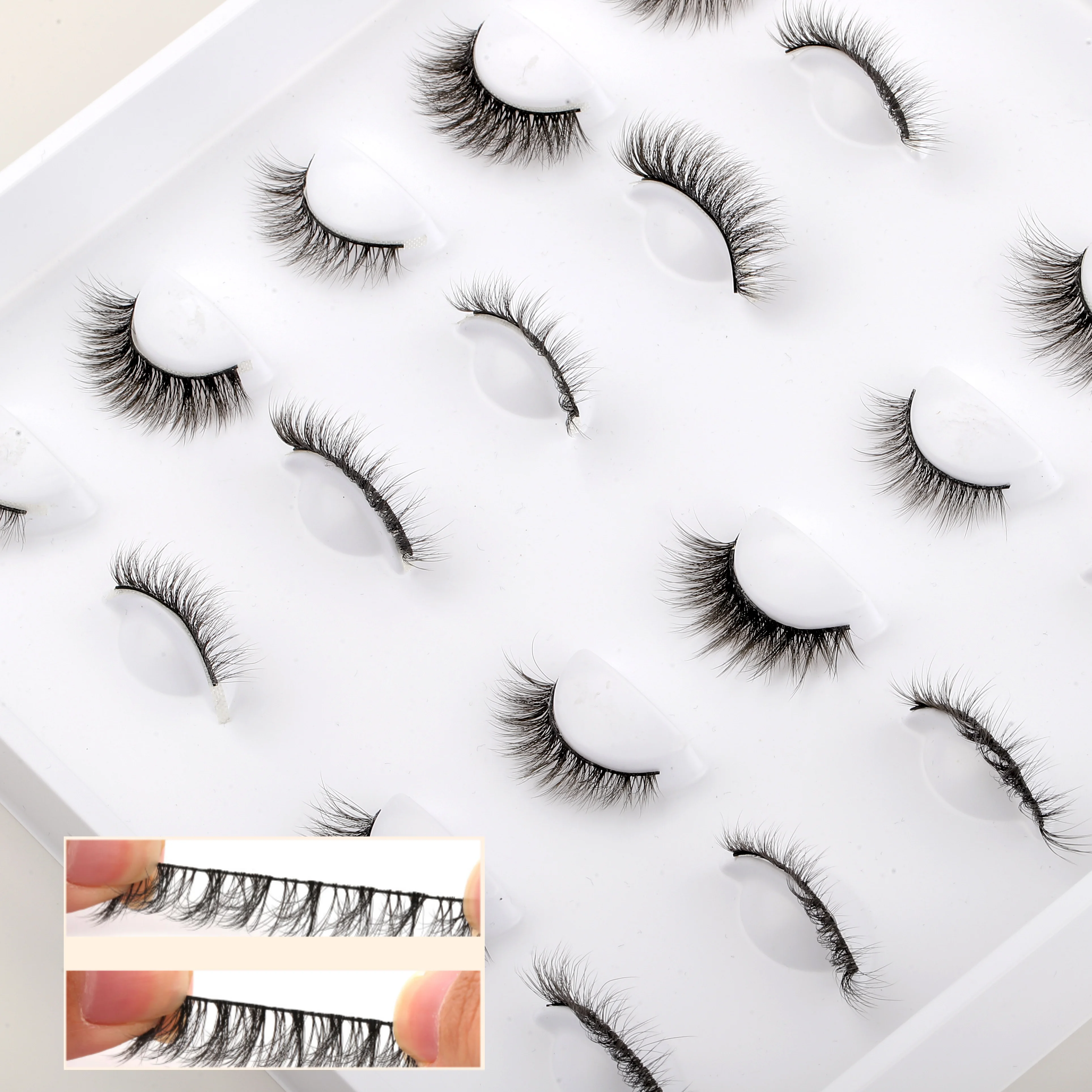 elastic black band high quality pbt fiber wispy faux mink eyelash vendor handmade false natural strip lashes
