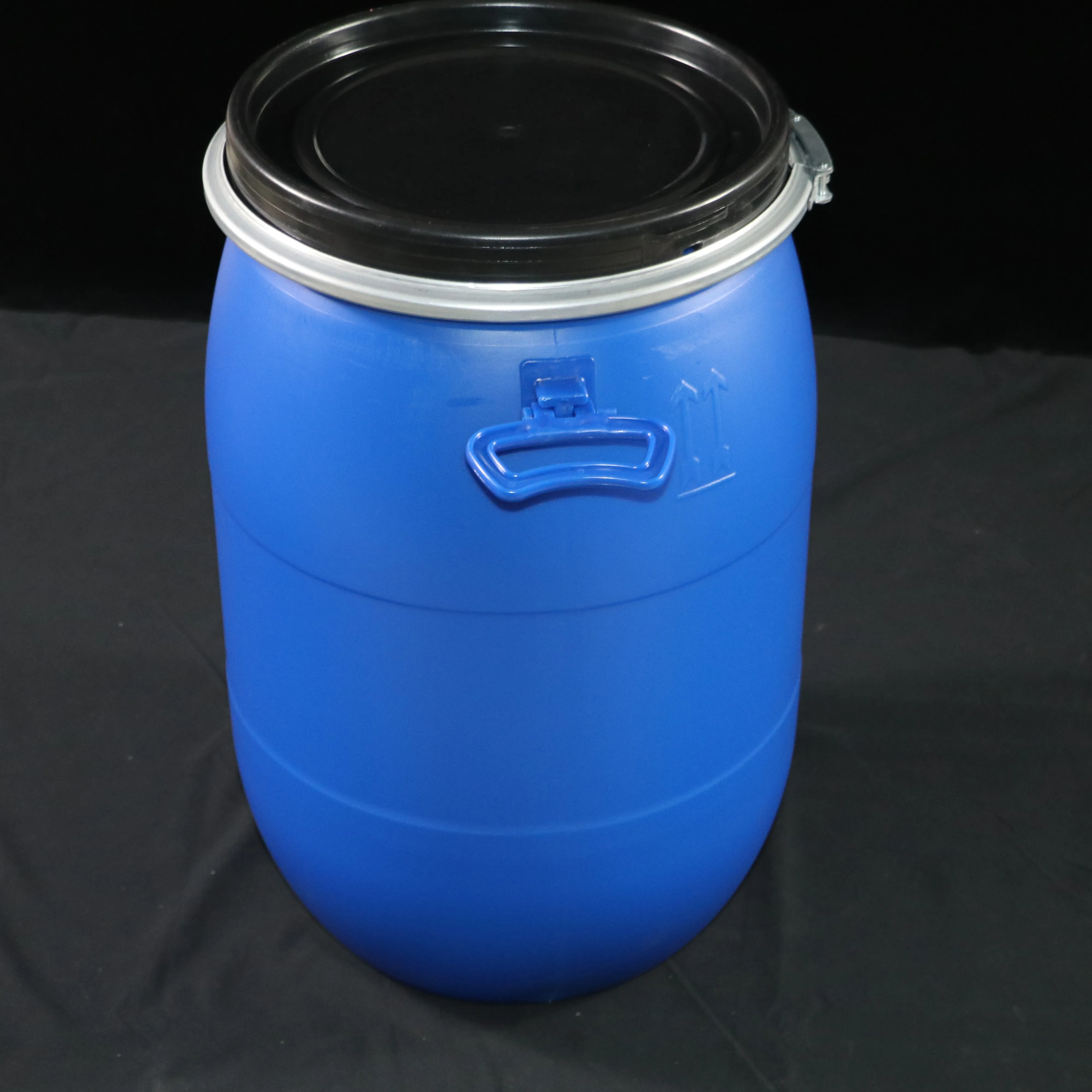 Large open mouth iron hoop 30L 60L 120L 200L blue plastic drum with ring lock