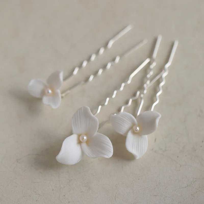 SLBRIDAL Handmade Rhinestones Freshwater Pearls Porcelain Flower Bridal Wedding Hair Comb Hair Pin Earring Women Girls Jewelry