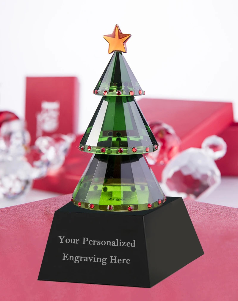 Crystal Christmas Tree Figurine Glass Paperweight Table Ornament Christmas Holiday Creative Gift