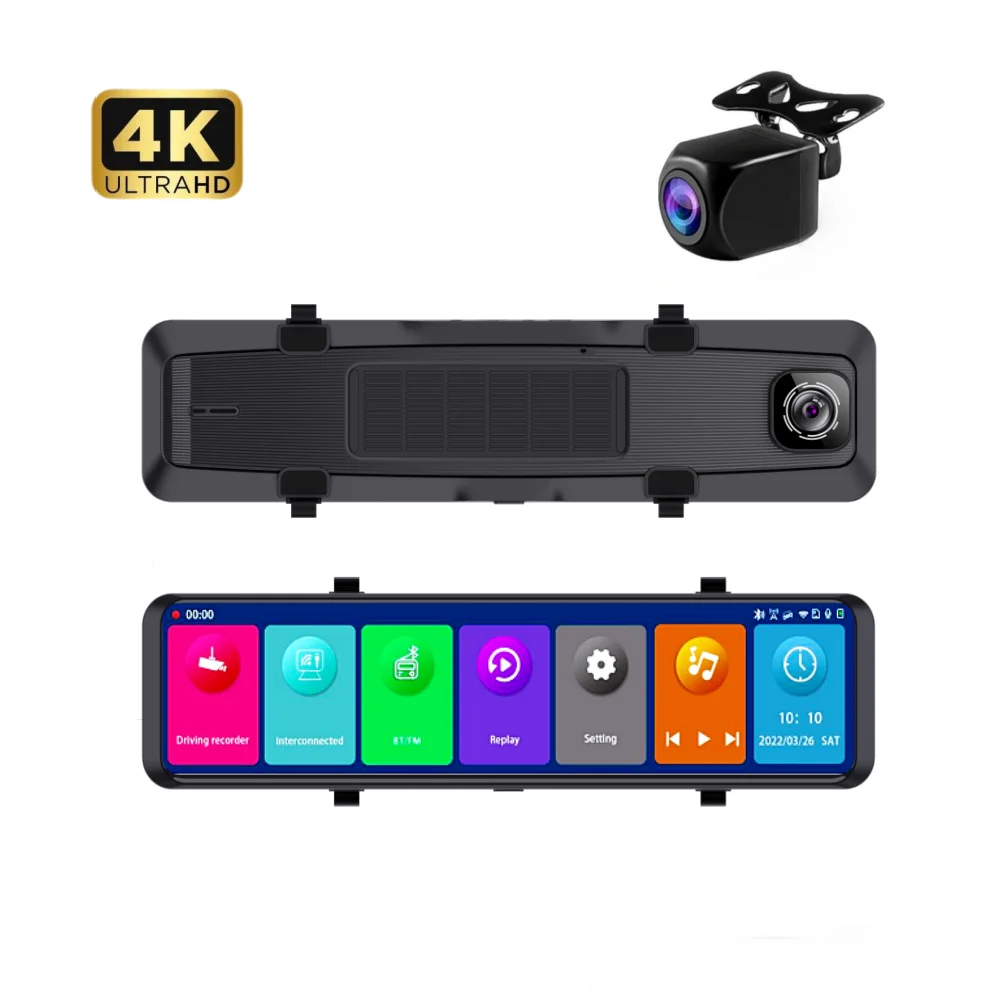 4K 12 Inch Android auto apple carplay Rearview Mirror Car Dvr 2160P Touch Screen Dash Cam Video Recorder With AUX BT  WIFI GPS