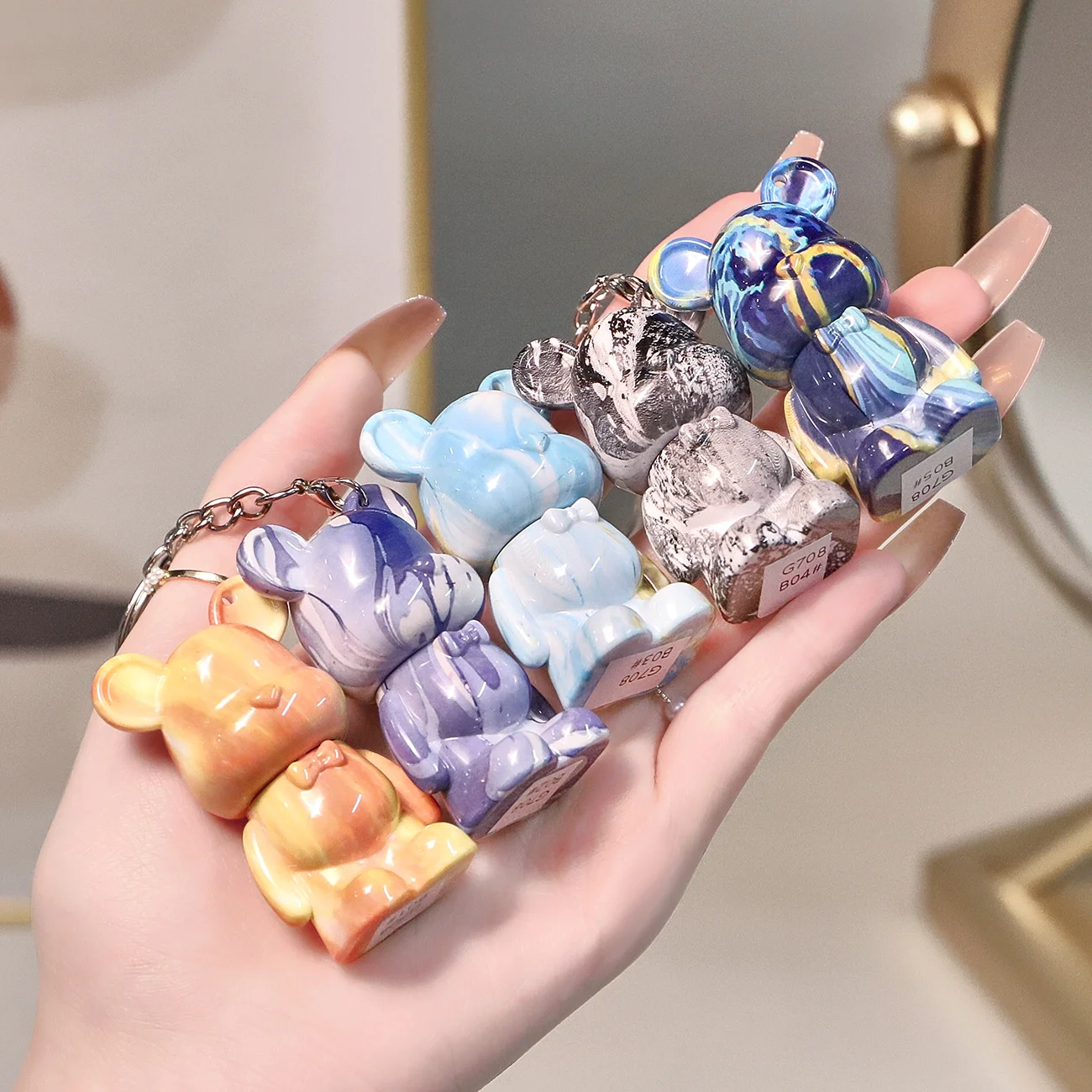 Wholesale Unique Appearance Cute Bears Lipstick With Key Ring matte long lasting makeup Waterproof Lip Gloss