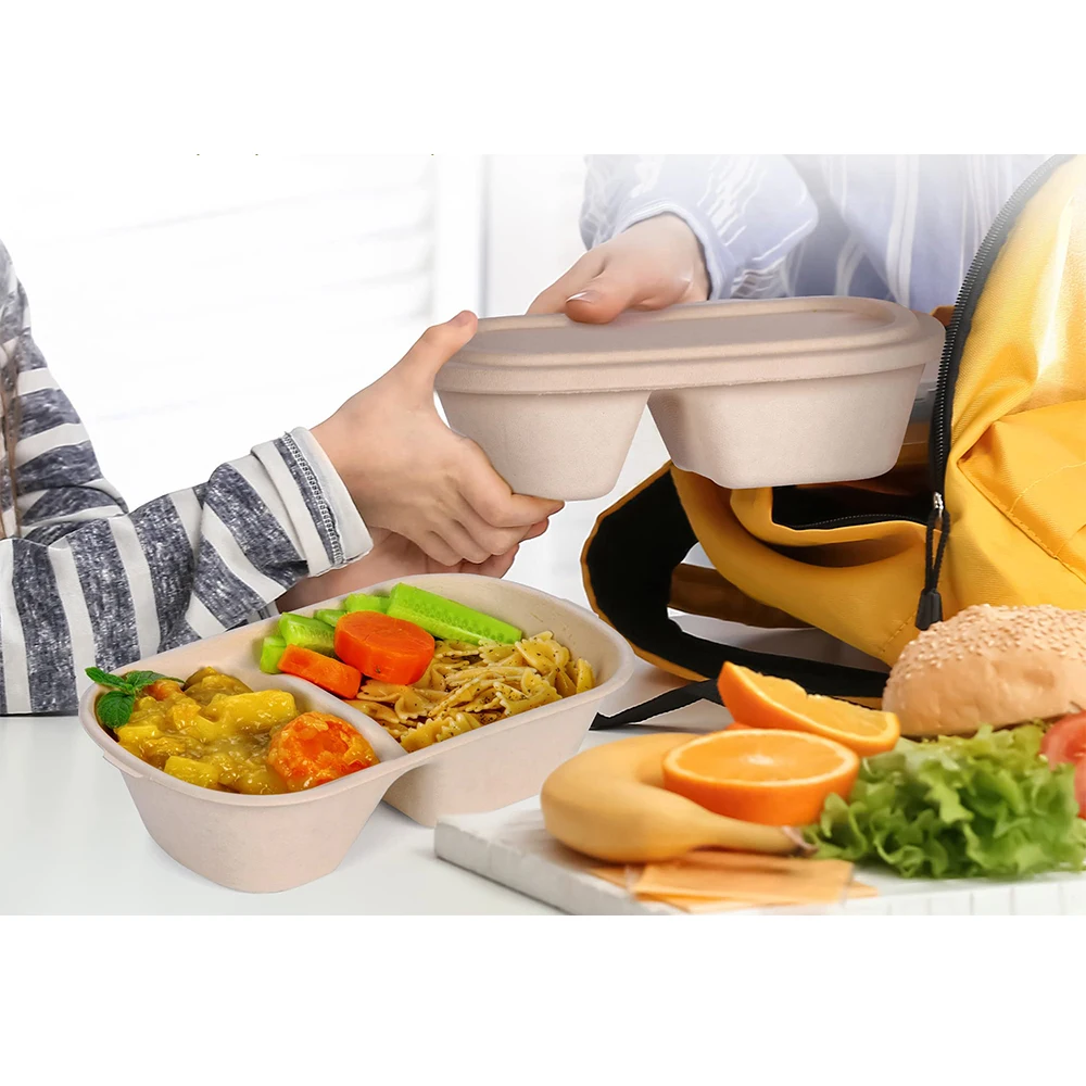 Meal Prep Food Packaging 2 Compartments Microwavable Take Out Plastic Food Container With Lid