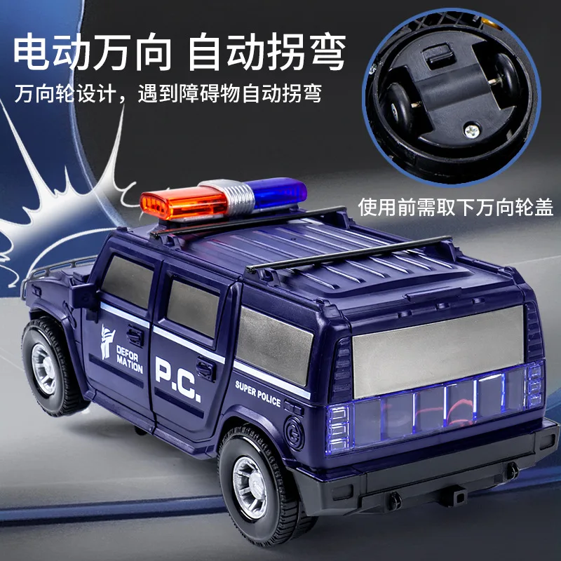 Electric light music deformation police car universal dancing robot automatic deformation car toy