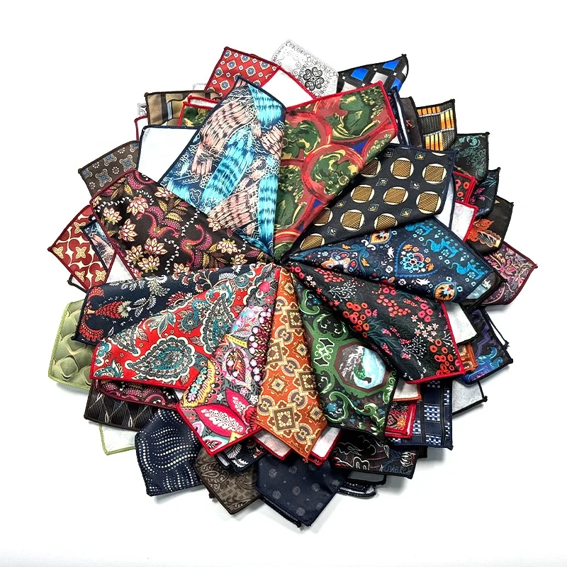 High quality most popular vintage men print pocket square ready to ship handkerchief polyester pocket squares for men