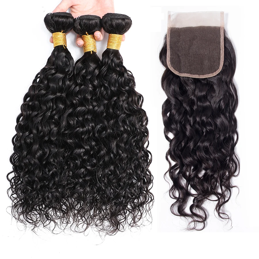 Peruvian hair bundles with closure water wave cuticle aligned virgin hair products for black women aliexpress online shopping