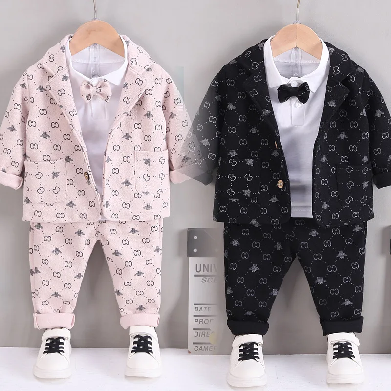 New Baby Boutique Wholesale Long Sleeve Bowtie Shirt Clothing Set Boys Fancy Elegant Cotton Casual Suit Set