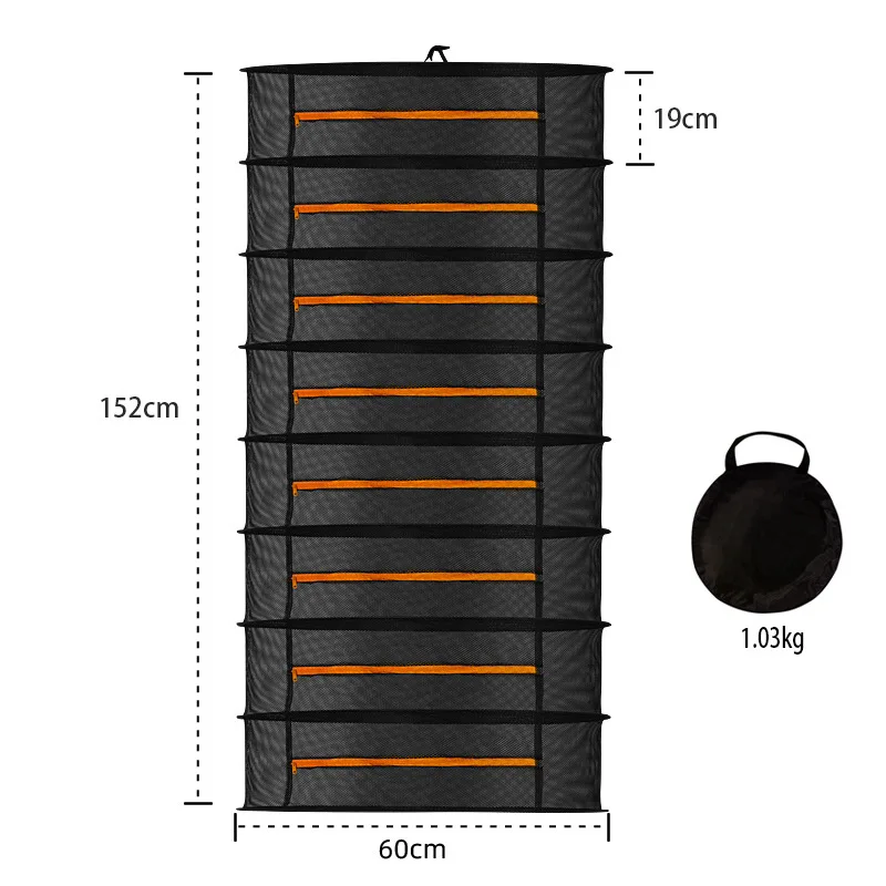2/4/6/8 Layer 60cm Orange Zippers Garden Patio Household Closed Collapsible Mesh Hanging Herb Plant Drying Rack Dry Net